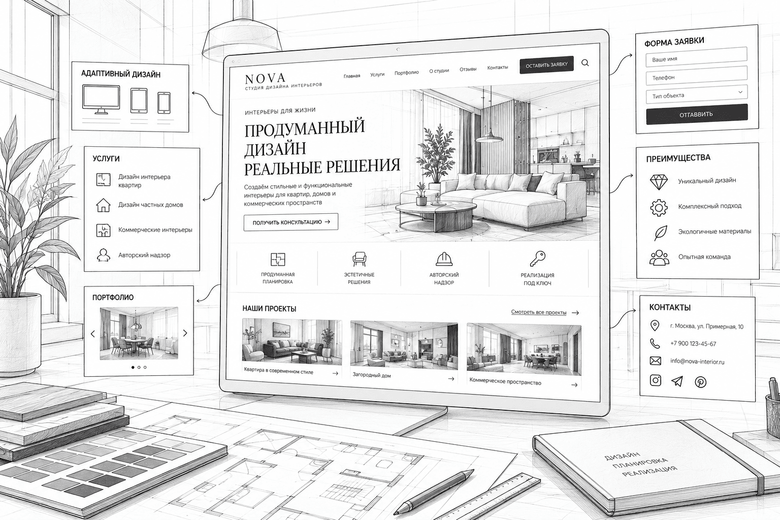 Эскиз сайта студии интерьерного дизайна 1